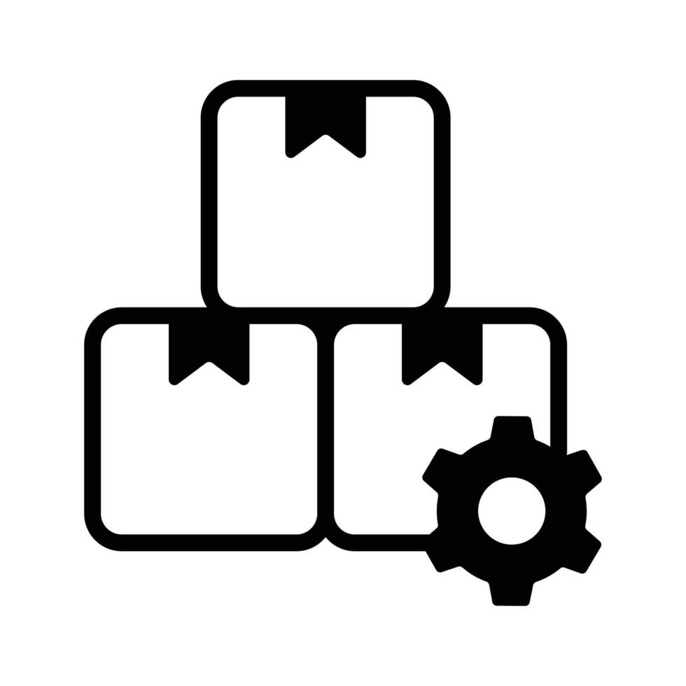 Cardboard with gear symbolizing delivery management icon, product management vector