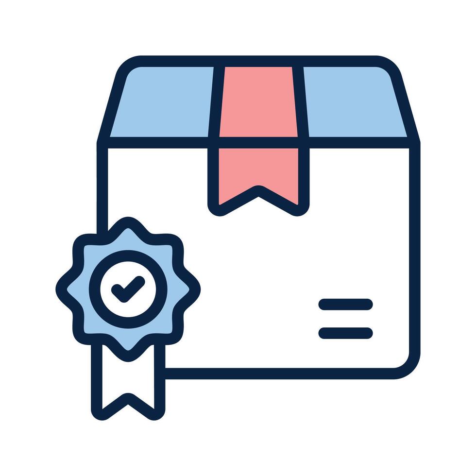 Quality badge with parcel box showing concept icon of quality control, parcel quality, package warranty vector