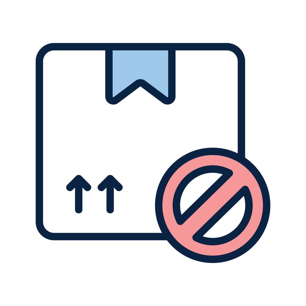 Icon showing a package with a prohibition symbol, representing restricted shipments vector
