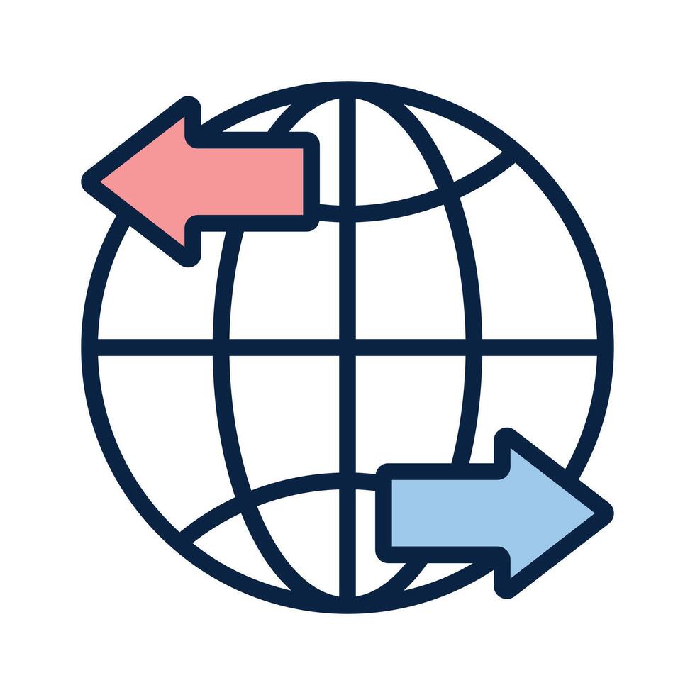 Icon representing global exchange with arrows and a globe, ideal for trade concepts vector