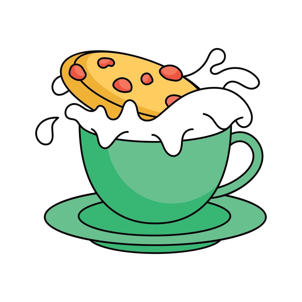 Cookie dunked in milk, ideal for snack, breakfast, ready for premium use vector