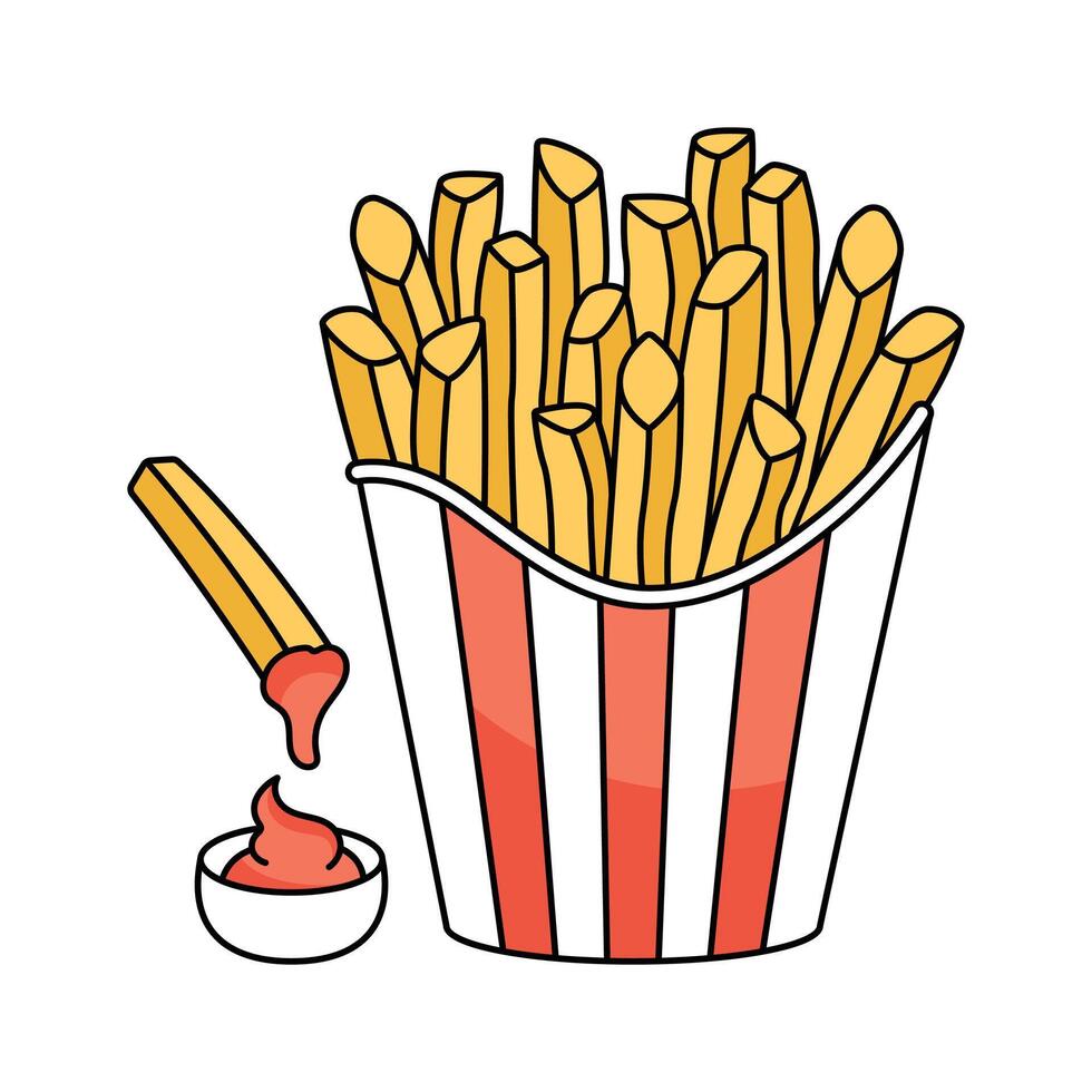 Golden French fries in a container, fast food design vector