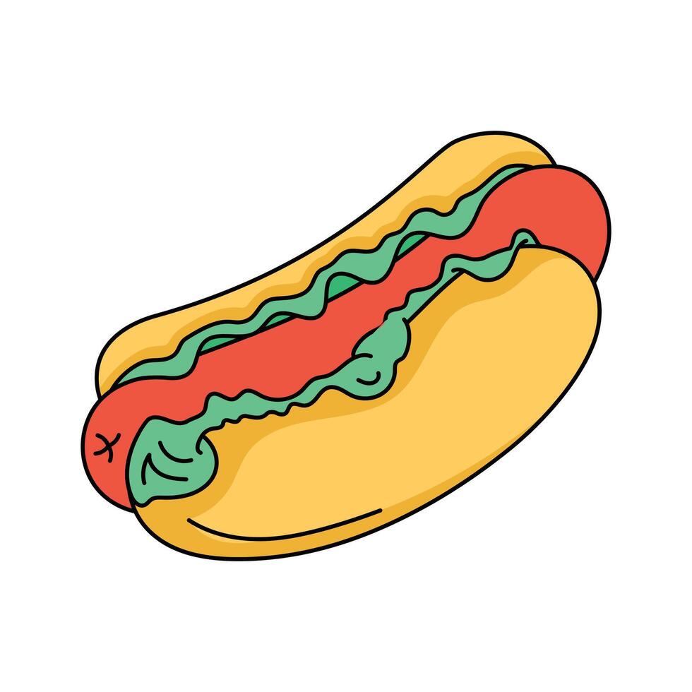 Classic hot dog with toppings, great for fast food, ready to use vector