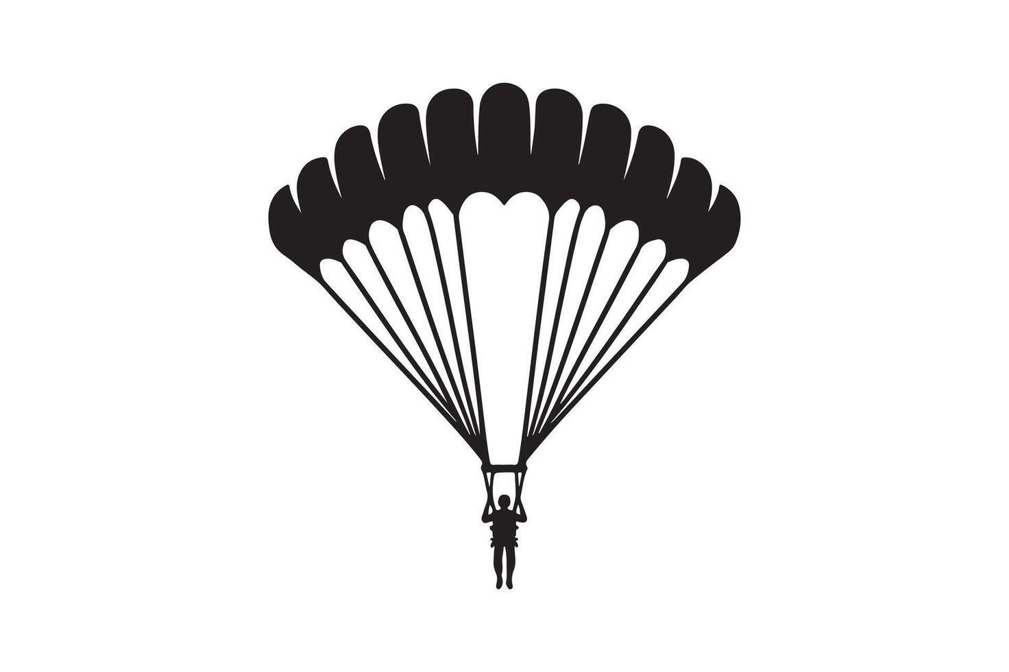Skydiver flying with parachute silhouette art illustration. vector