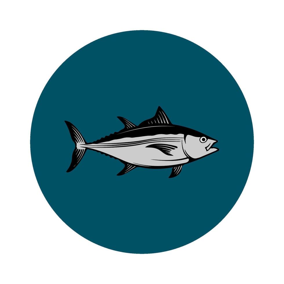 tuna fish icon with blue circle background vector