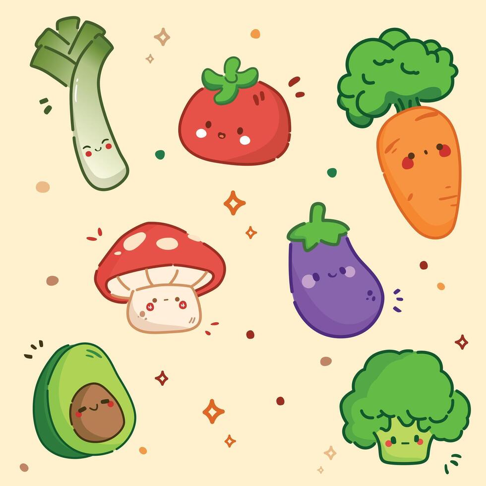 various kinds of cute and fresh vegetables vector