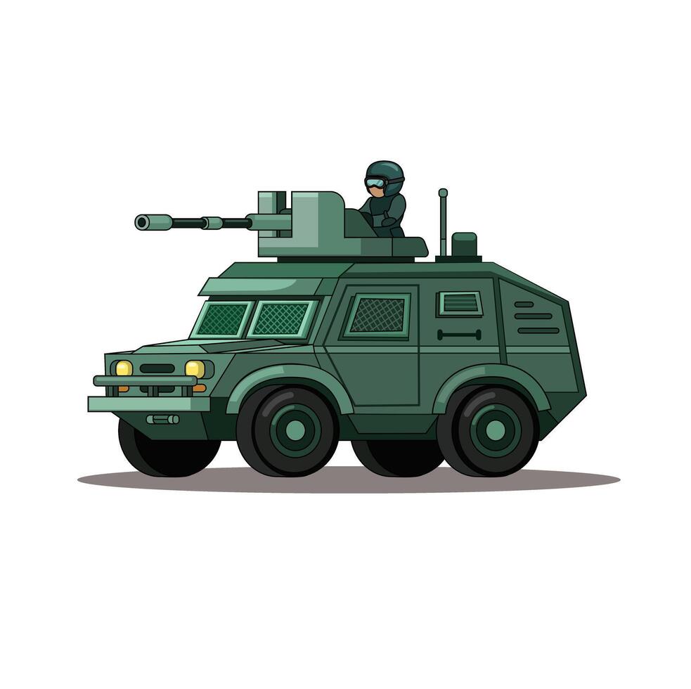 Military Truck with Machine Gun Cartoon Illustration vector