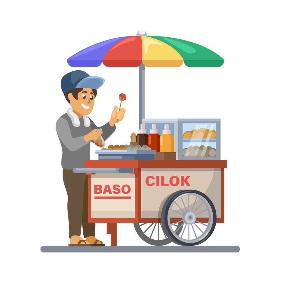 Man Selling Cilok is Indonesian Street Food Illustration vector