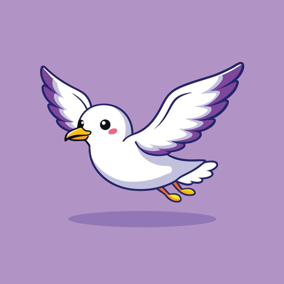 Cute Adorable White Dove Cartoon Icon Illustration. Animal Wildlife Icon Concept Isolated. Flat Cartoon Style Free vector