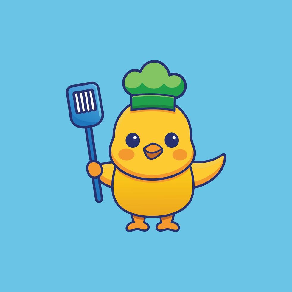 Cute Small Chef Hen Cartoon Icon Illustration. Animal Wildlife Icon Concept Isolated. Flat Cartoon Style Free vector