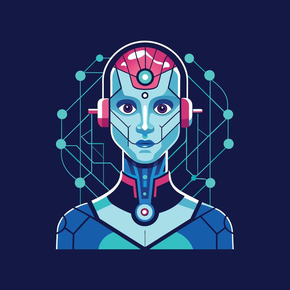 Robot with futuristic lines bot artificial intelligence concept mascot logo design icon illustration vector