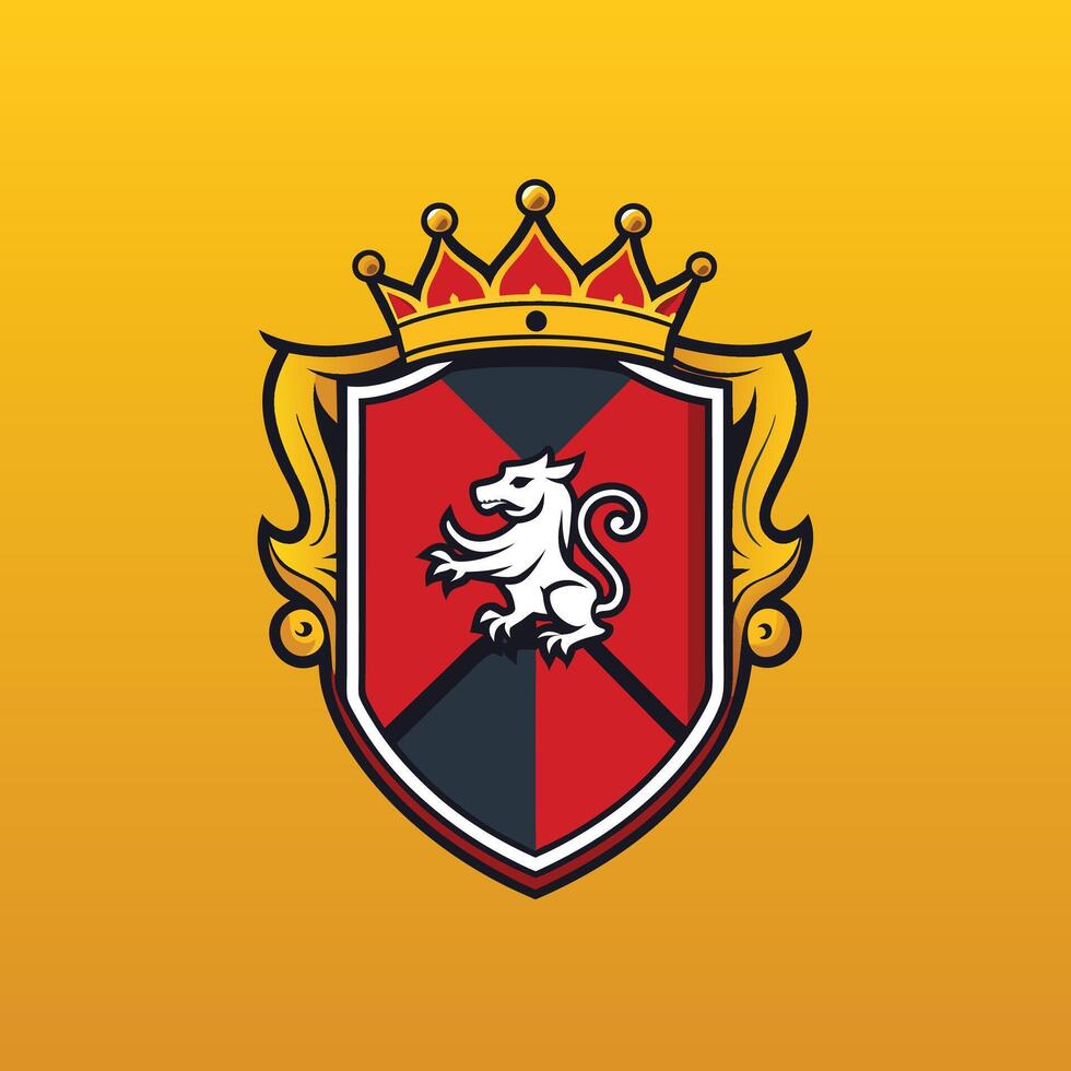Royal luxury heraldic crest with dragon or lion mascot logo design icon illustration vector