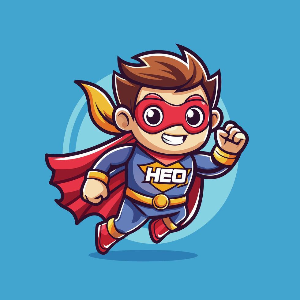 Cute super hero flying or walking cartoon mascot logo design icon illustration vector