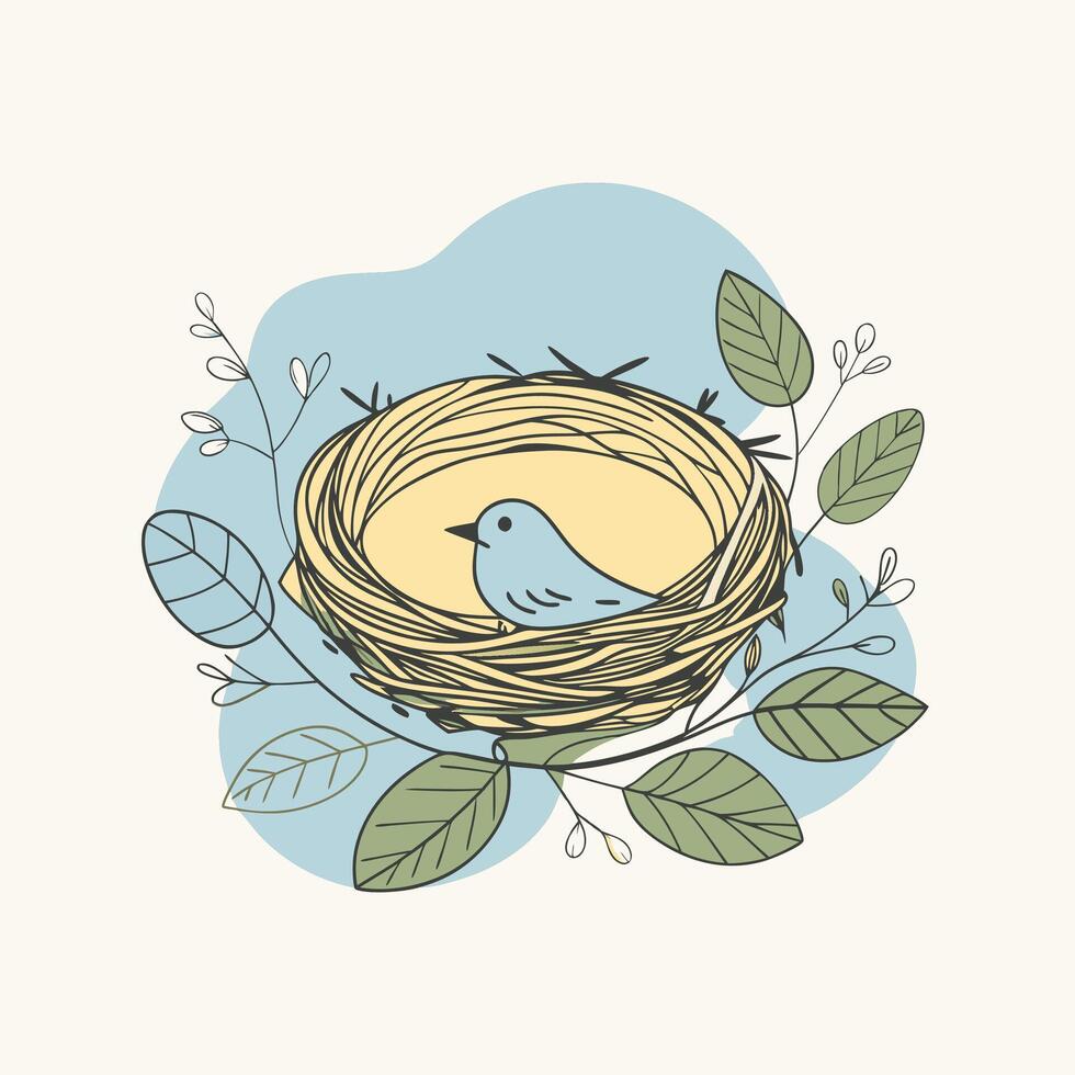 Hand drawn bird nest floral design mascot logo icon illustration vector