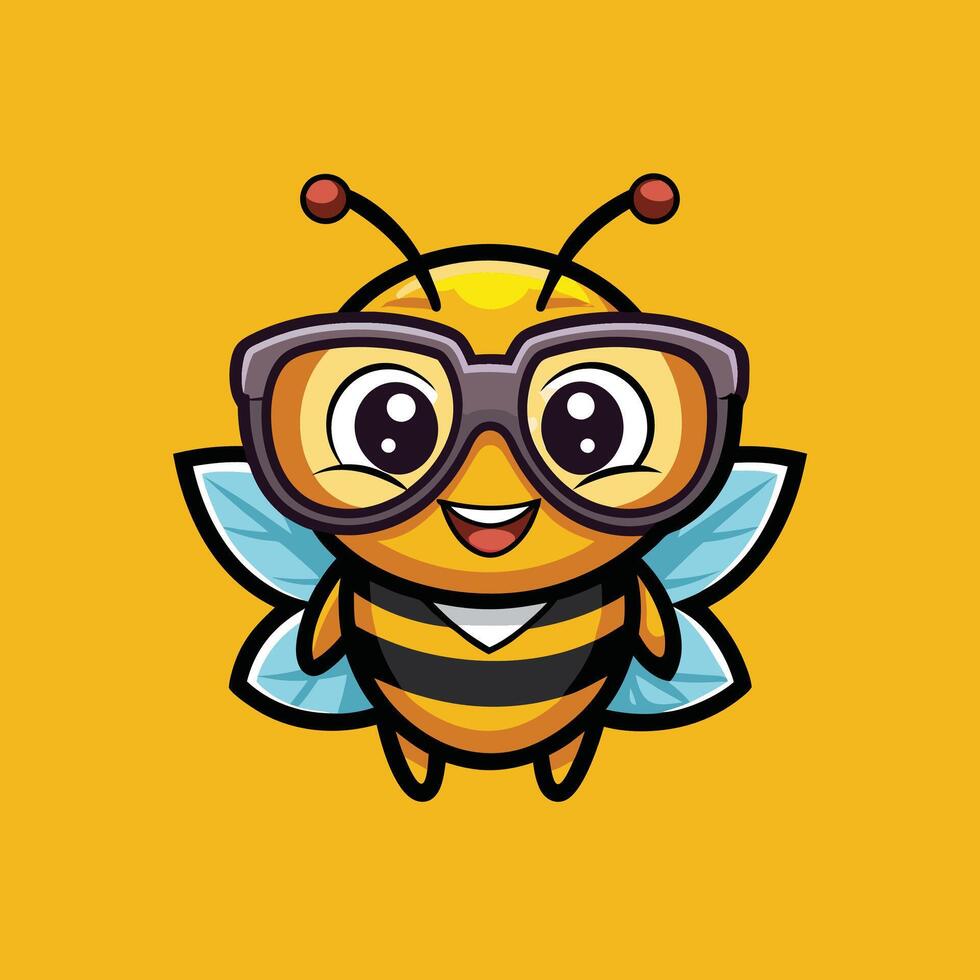 Cute honey bee mascot logo design icon illustration smiling and flying honey bee wearing goggles vector