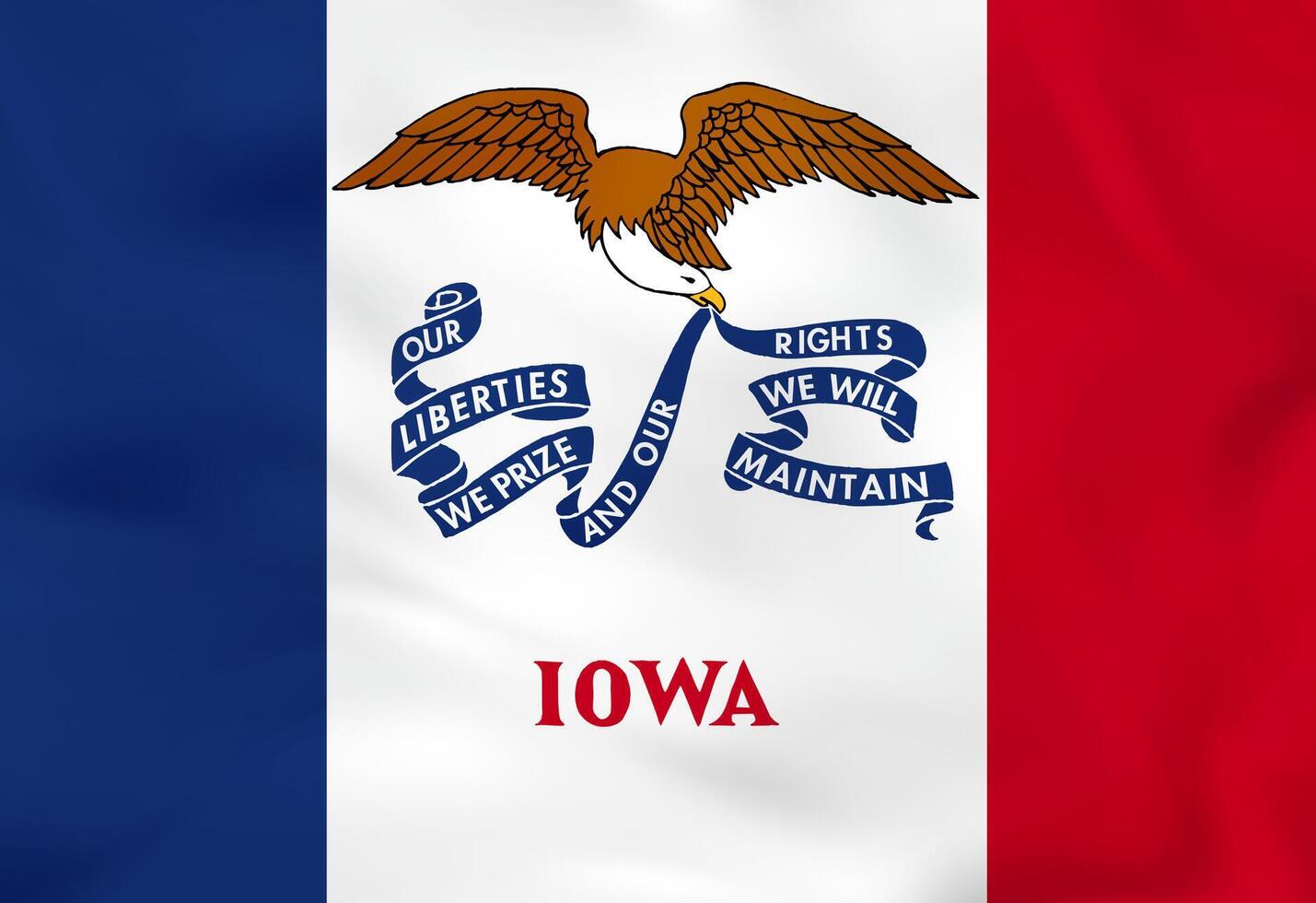 Iowa waving flag. Iowa state flag background texture. vector