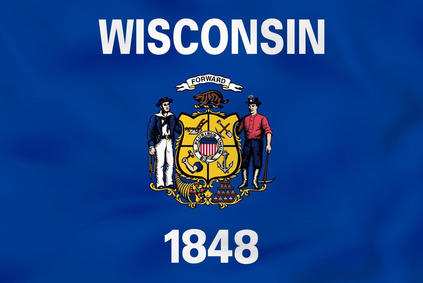 Wisconsin waving flag. Wisconsin state flag background texture. vector