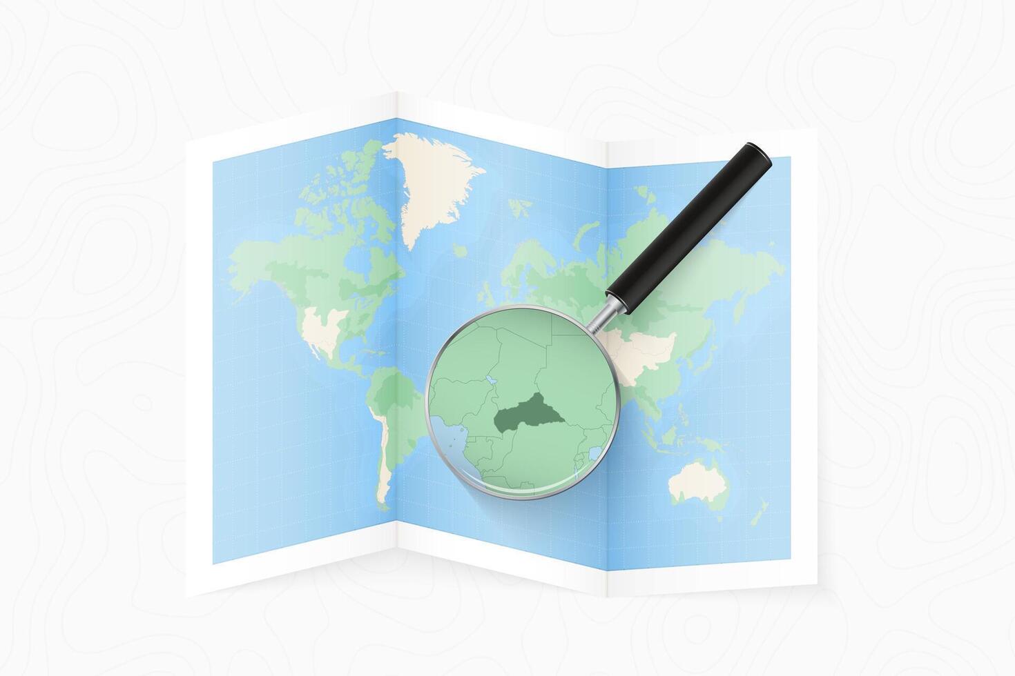 Enlarge Central African Republic with a magnifying glass on a folded map of the world. vector