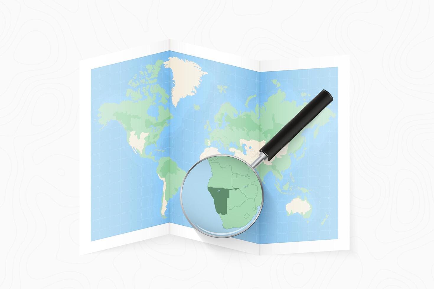 Enlarge Namibia with a magnifying glass on a folded map of the world. vector