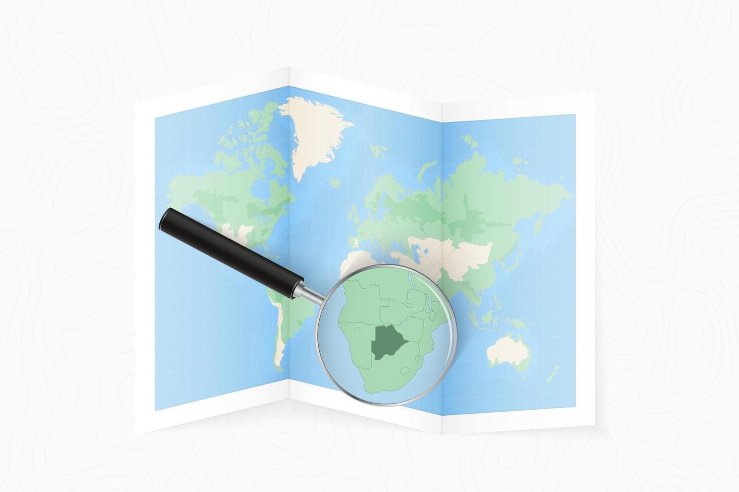 Enlarge Botswana with a magnifying glass on a folded map of the world. vector