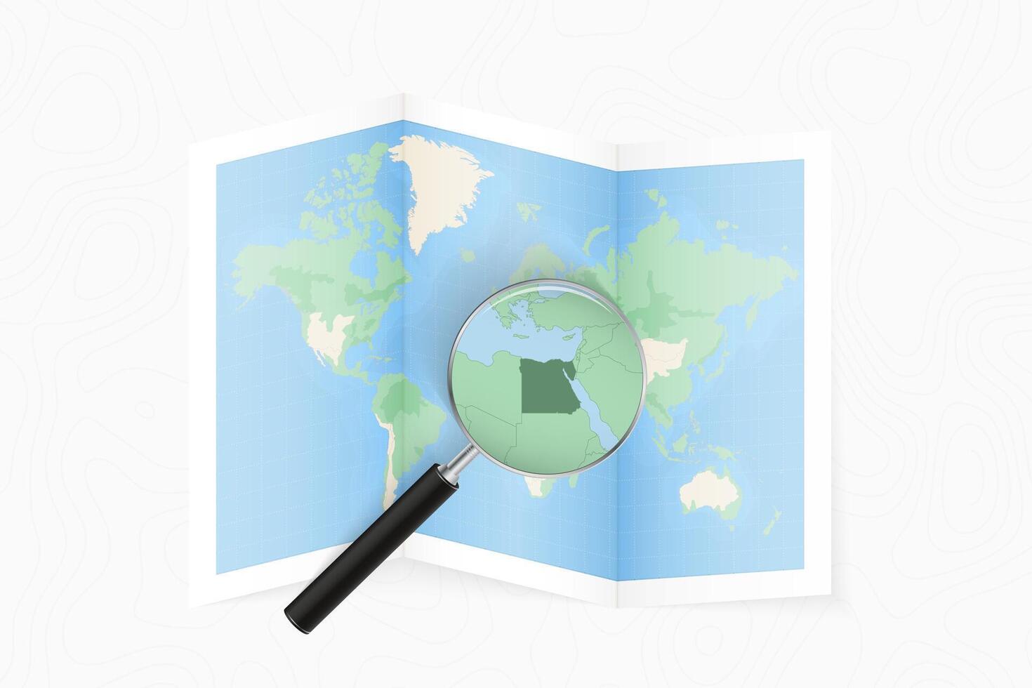 Enlarge Egypt with a magnifying glass on a folded map of the world. vector