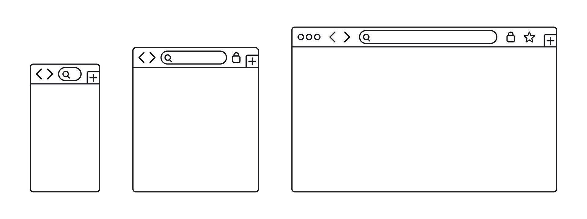Minimalist line browser window and responsive mockup set. vector