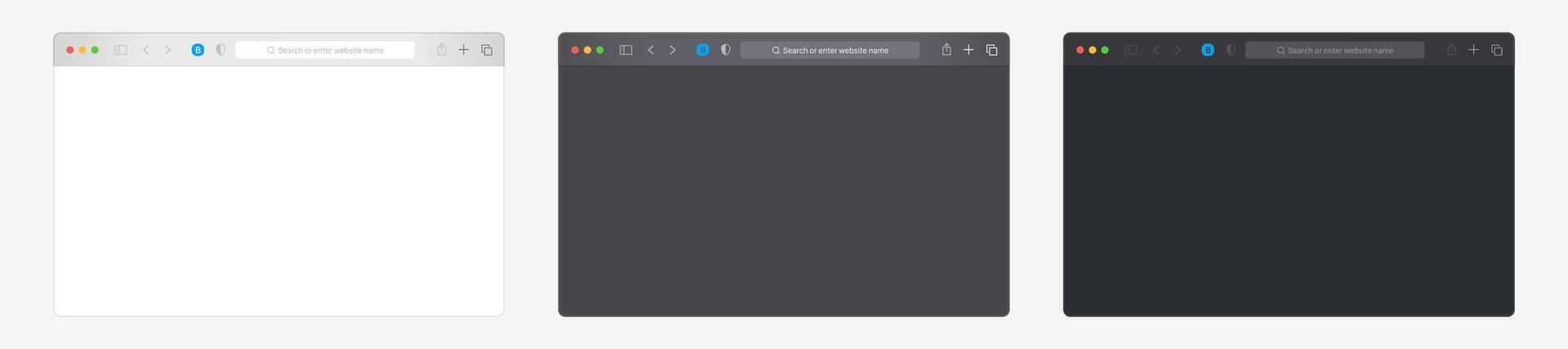 Realistic computer browser or laptop window mockup set. vector