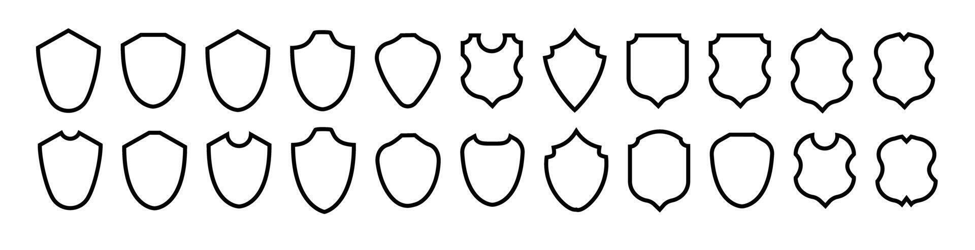 Shield frame set. Collection shield signs. Empty outline icons. vector