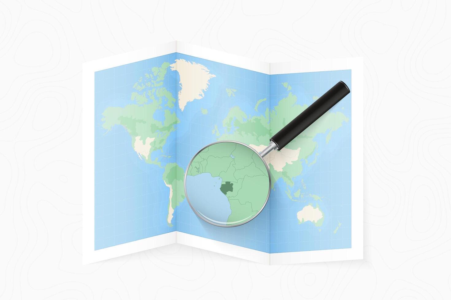 Enlarge Gabon with a magnifying glass on a folded map of the world. vector