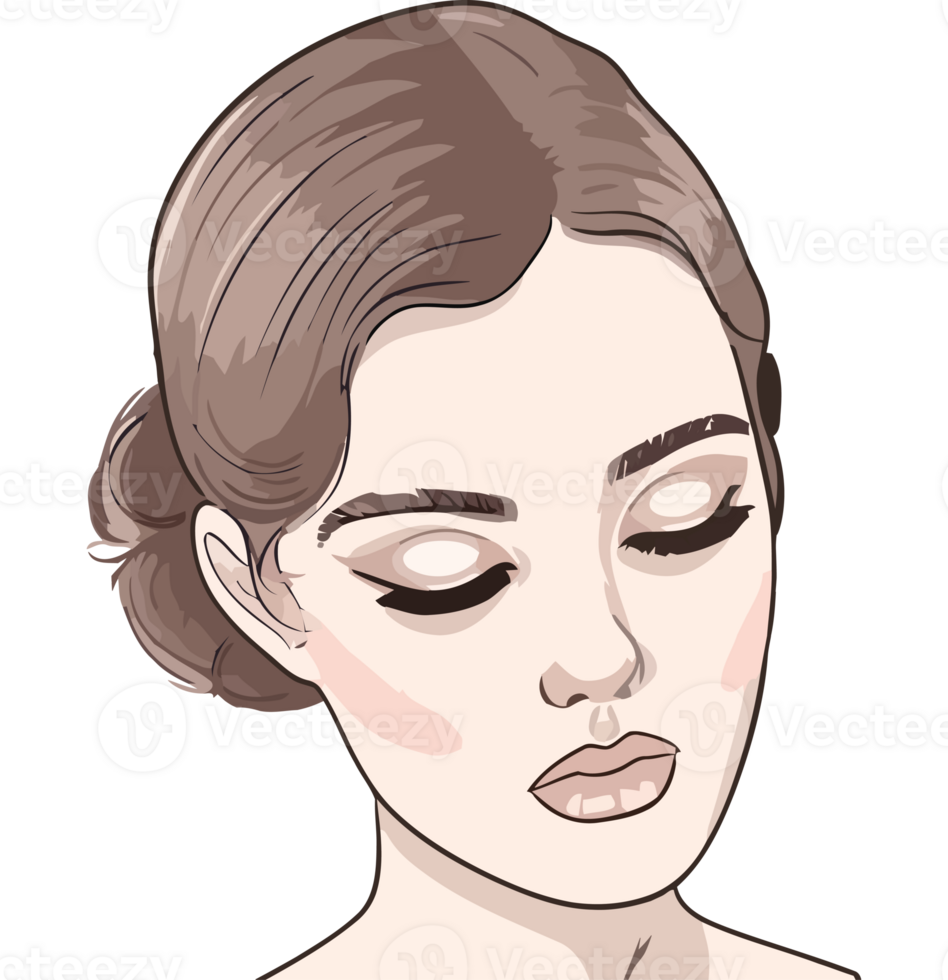 A woman with her eyes closed and a closed mouth png