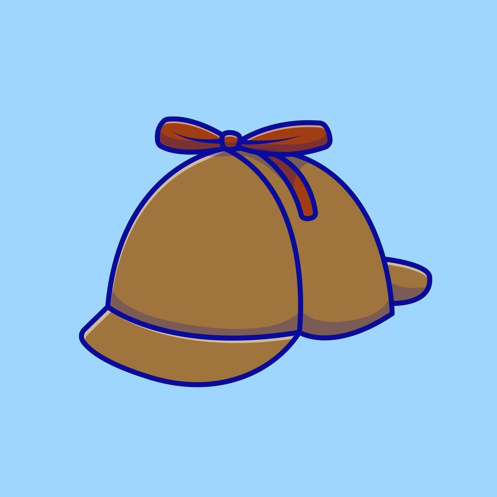 Detective Hat Cartoon Icon Illustration. Fashion Costume Concept. Flat Cartoon Style. vector