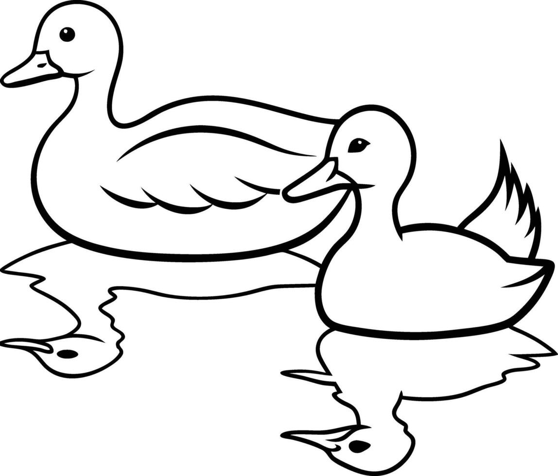 duck and duckling foe kids coloring book vector