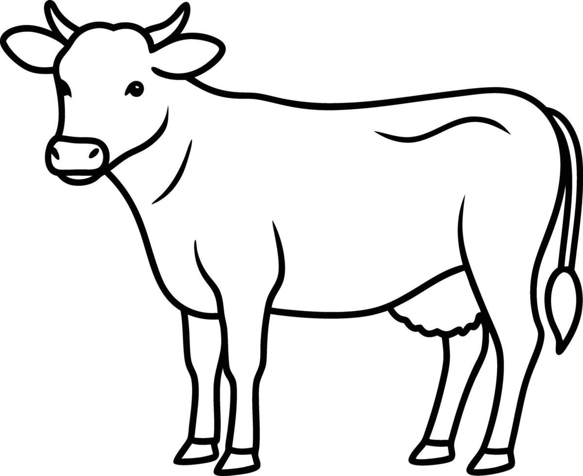 Cow Illustration Outline Art for Kids Coloring Page Fun vector