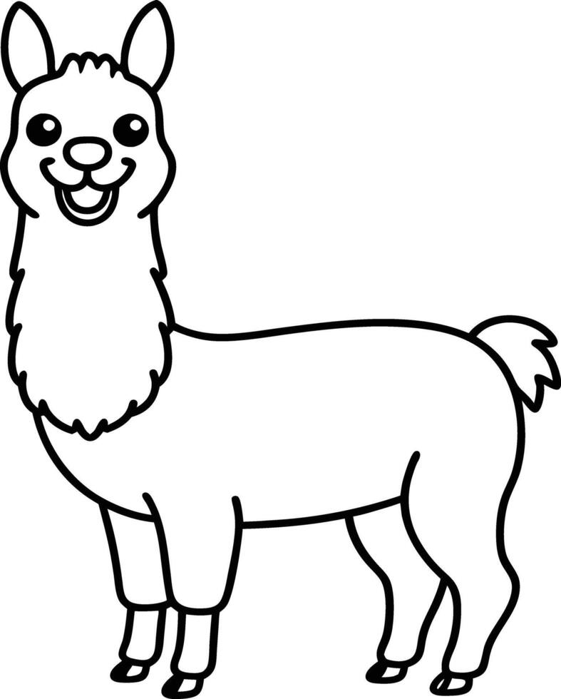 Illustration Llama Coloring Page Outline Art for Kids Creative Coloring vector
