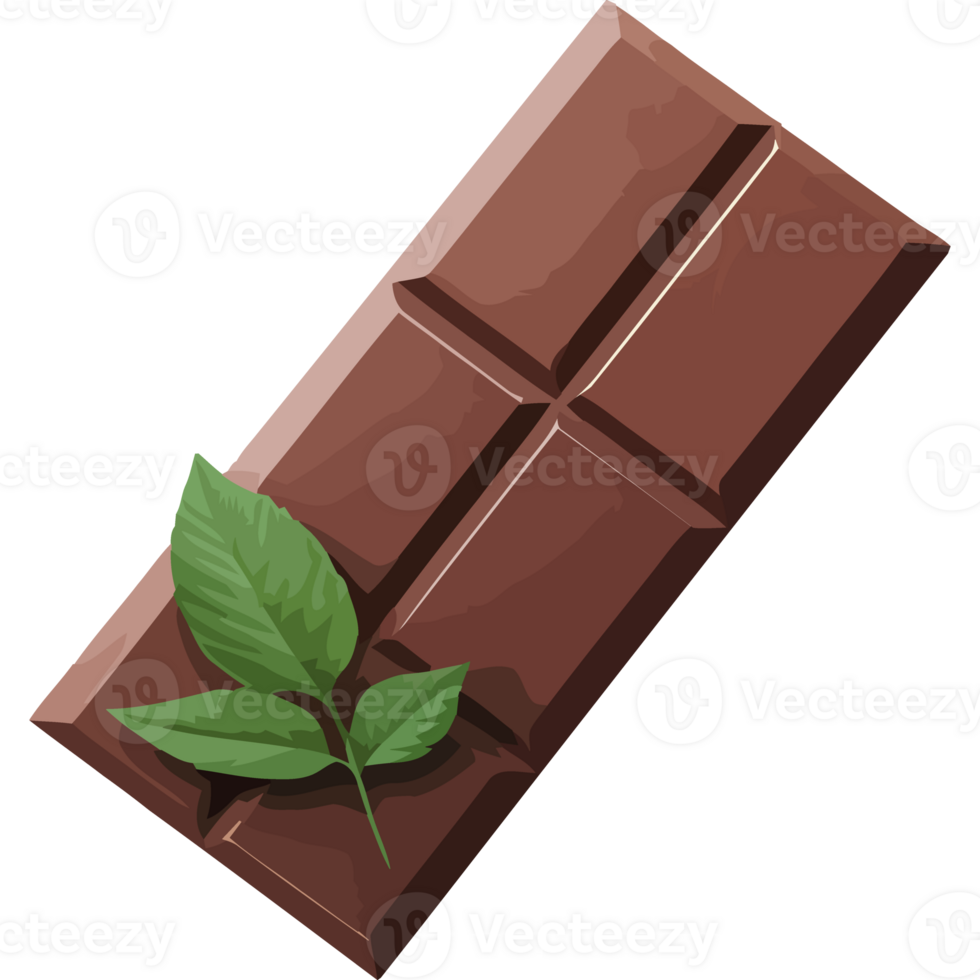 A chocolate bar with green leaves on it png