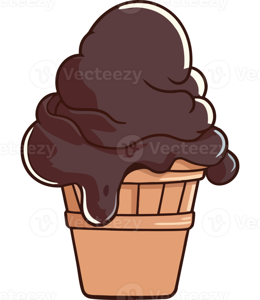 Chocolate ice cream cone with chocolate sauce png