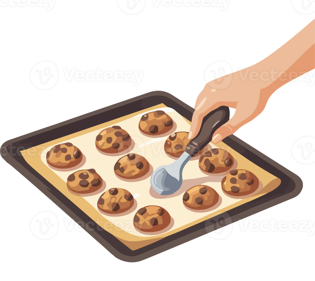 A person is holding a cookie sheet with cookies on it png