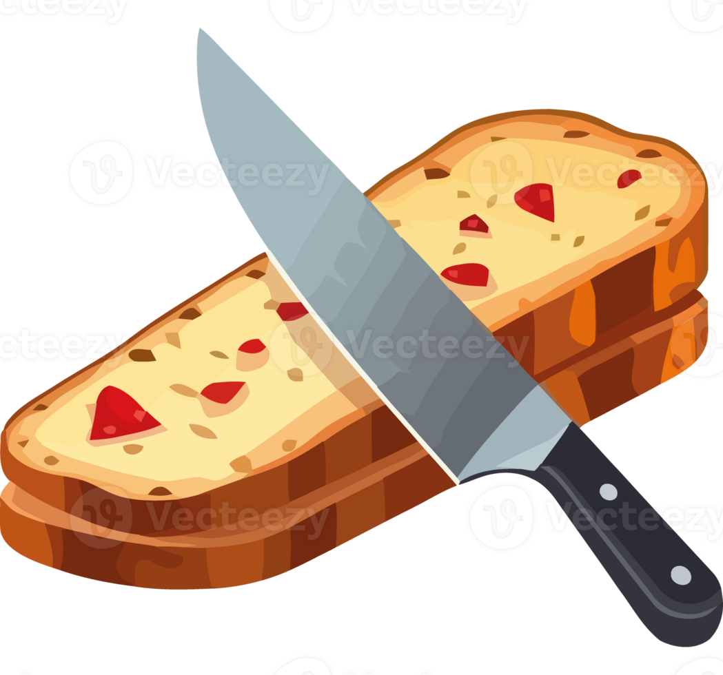 A slice of bread with a knife on it png