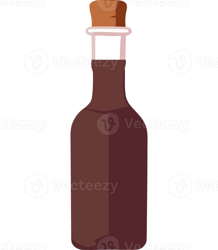 A bottle of brown liquid with a cork png