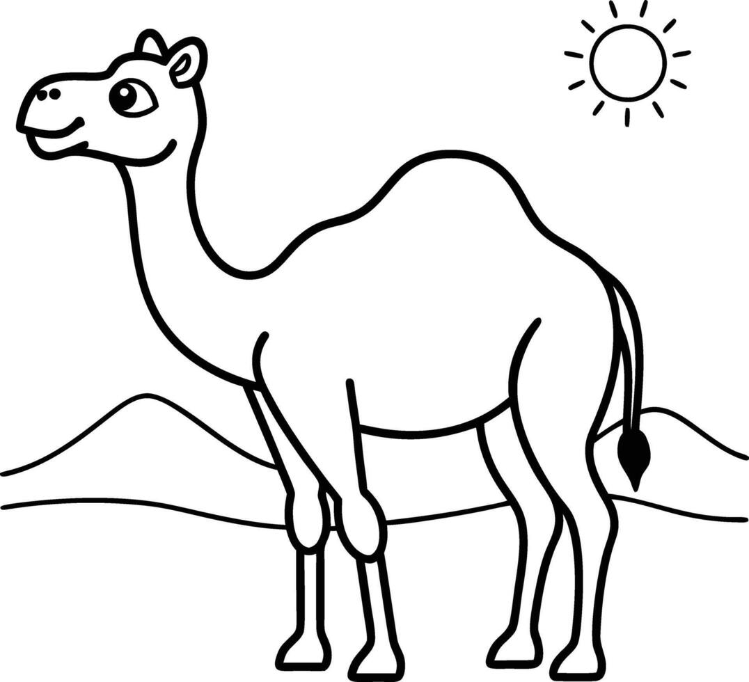 Exciting camel-themed coloring page for children with clean black and white graphics to inspire imagination. vector