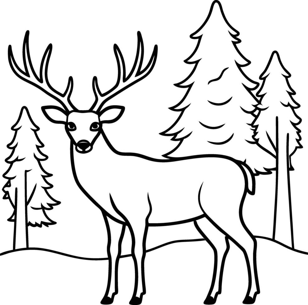 Delightful cute deer coloring page for kids, featuring charming black and white illustrations to spark creativity and joy. vector
