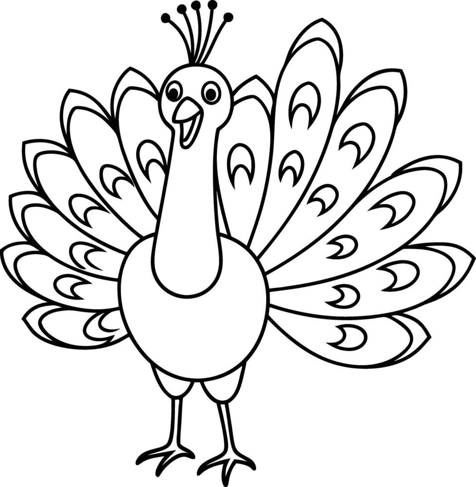 Peacock Illustration Outline Art for Children's Coloring Book vector