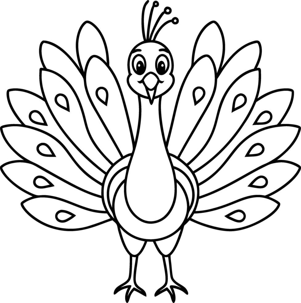 Peacock Outline Art for Children's Coloring Book Illustration vector