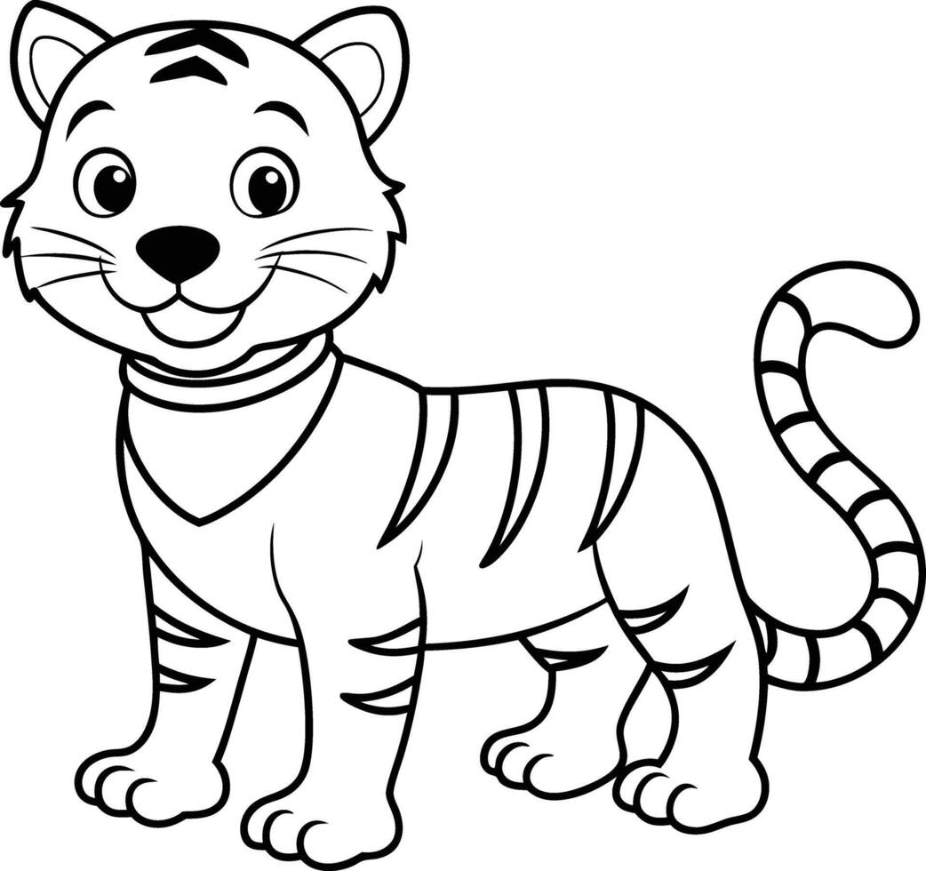 Spark imagination with a cute tiger coloring page, perfect for children to enjoy black-and-white graphics. vector