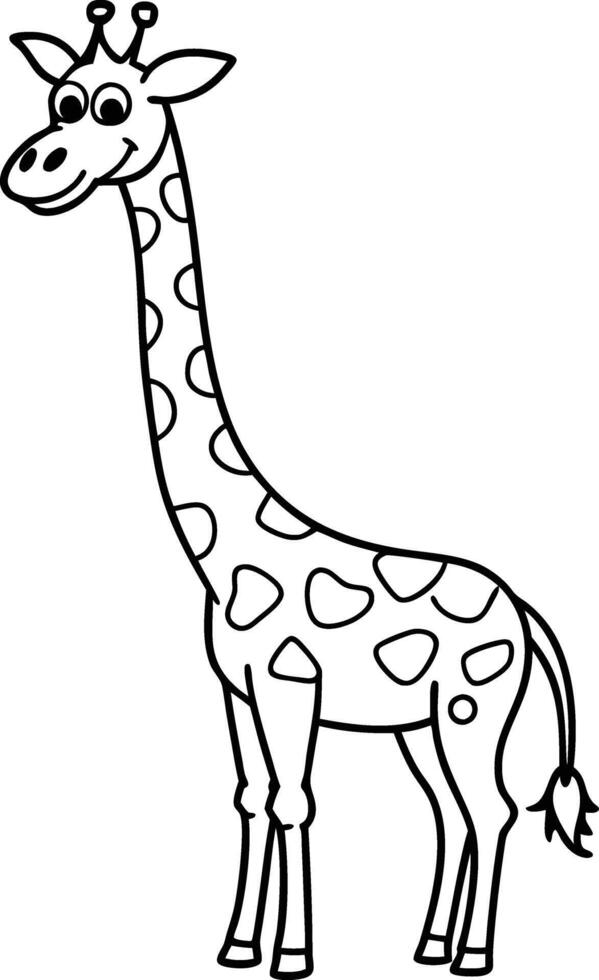 Cute giraffe illustration for kids to color a fun, black-and-white page that sparks imagination. vector