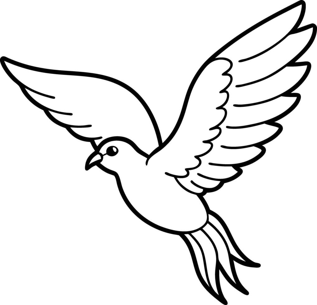 Spark your childs creativity with this flying bird coloring page, offering a black and white illustration to color. vector
