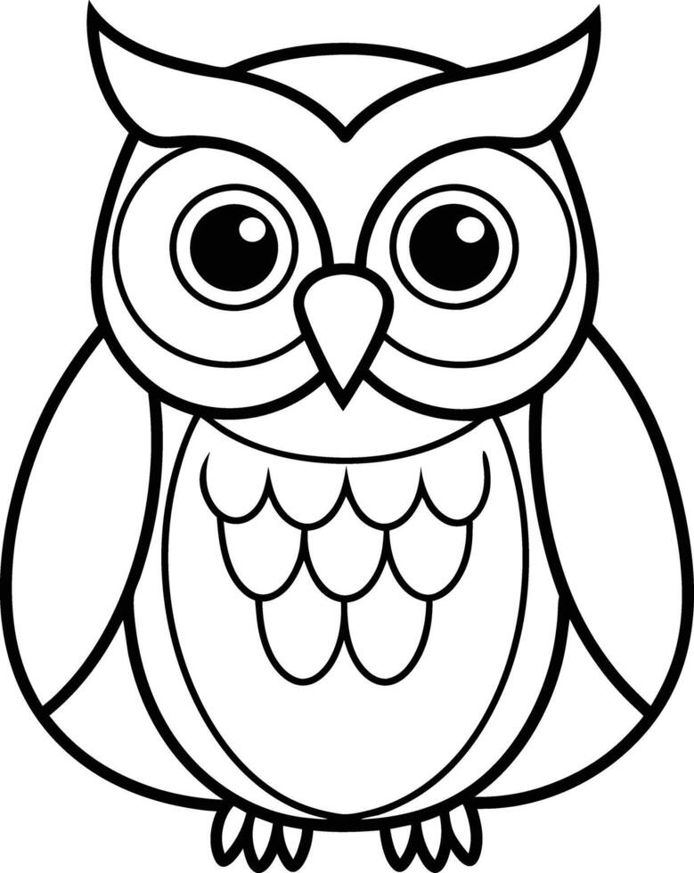 Engaging Owl Illustration Coloring Page Outline for Kids Art Projects vector