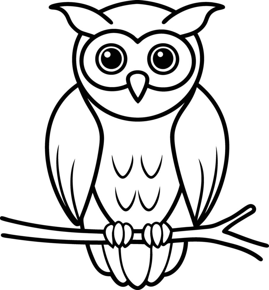 Charming Owl Illustration Coloring Page Outline for Kids Books vector
