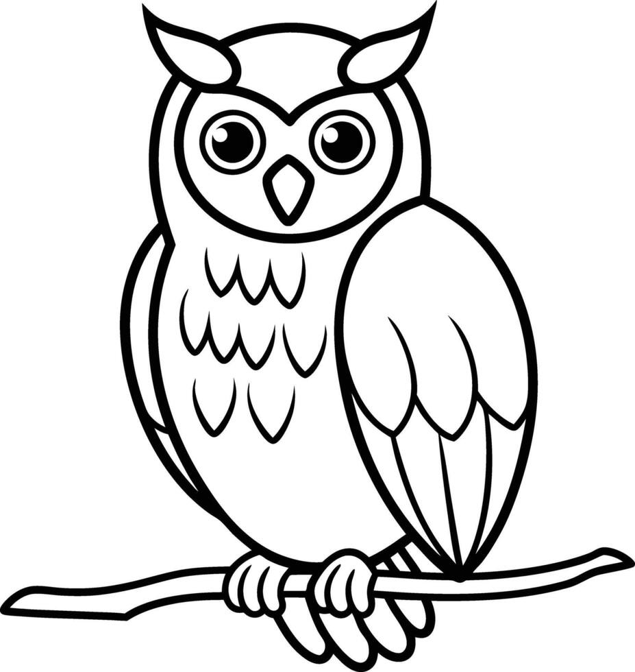 Joyful Owl Illustration Coloring Page Outline for Children's Fun vector