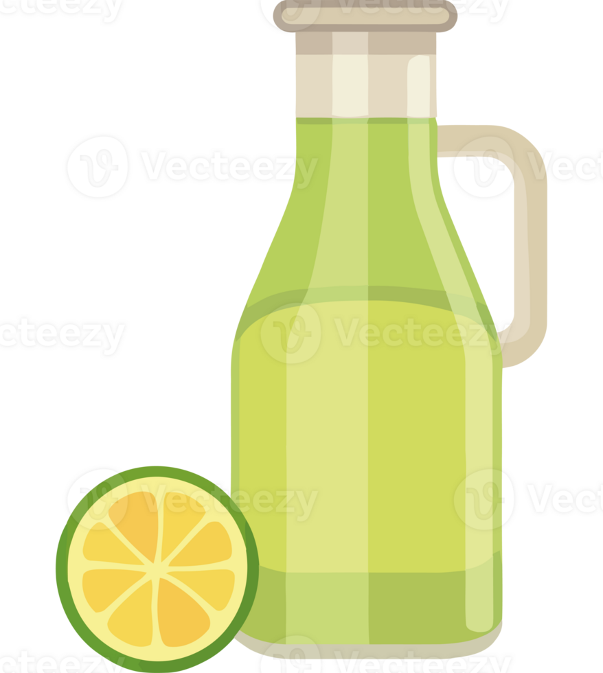 A jug of lemon juice and a slice of lemon png